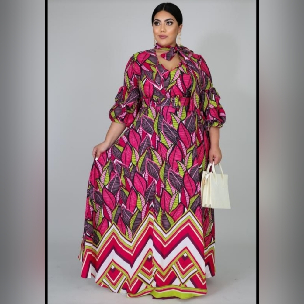 MAXI DRESD NEW SIZE /S Vibrant Pink and Green